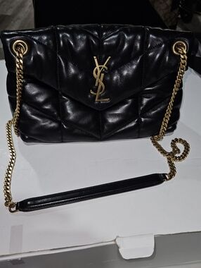 Yves Saint Laurent Black Quilted Leather Flap Crossbody with Gold Chain